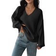 thumbnail image 2 of Women Fall Long Sleeve Sweater V Neck Tops Casual Light-Weight Knit Pullover Shirts Black L, 2 of 8