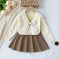 thumbnail image 2 of Odeerbi 3-8 Years Kids Girls Winter Outfits Long Sleeve Cardigan Sweater with Pleated Skirt Two-piece Set Bow Tie Knitted Short Skirt Set Kids Girls Clothes, 2 of 5