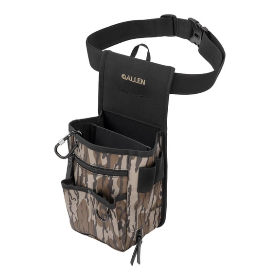 Allen Company Triumph Double Compartment Range Shell Bag - Adjustable Belt Endura Fabric Clay/Trap/Skeet Shooting Storage – Black/Mossy Oak Bottomland