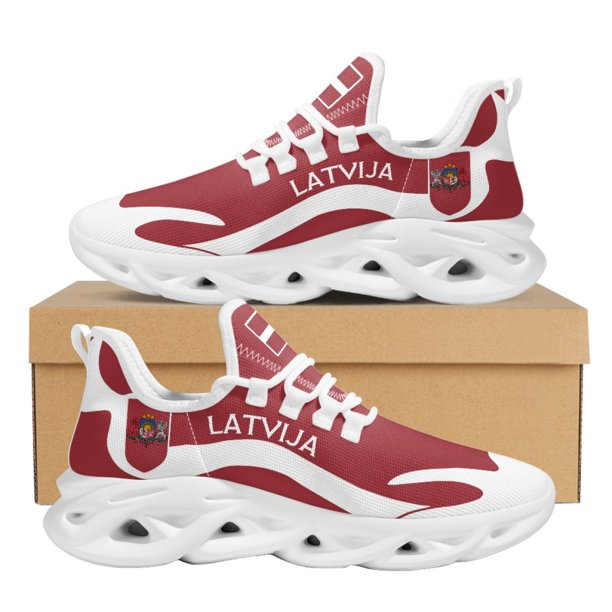 Zapatos con estampado de la bandera del país de Letonia en rojo y blanco para otoño e invierno, zapatillas de tenis para el trabajo, para correr, calzado ligero con cordones de malla, nuevo