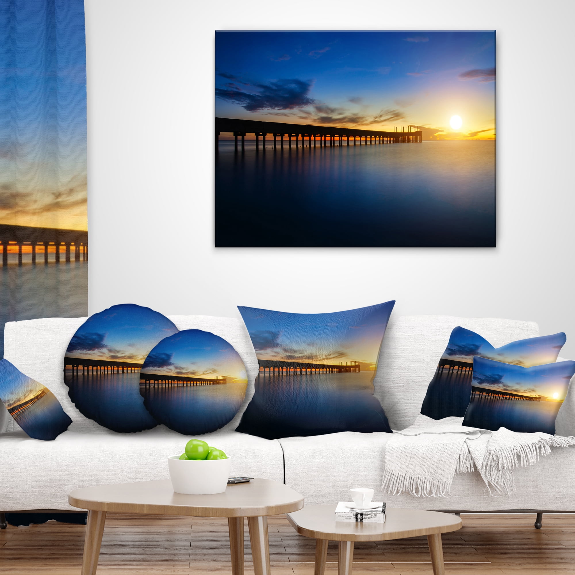 Designart Abandoned Piers in the Sea - Seascape Throw Pillow - 12x20