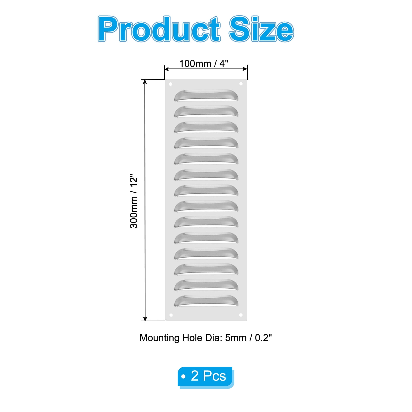 Uxcell 4 x 12 Inch 304 Stainless Steel Vent Cover, Screen Air Grille HVAC Louvered Grill, Silver Tone 2 Pack