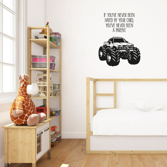 Hated By Your Child Quote Quotes Monster Truck Toy Car Wall Sticker Art Decal for Girls Boys Room Bedroom Nursery Kindergarten House Fun Home Decor Stickers Wall Art Vinyl Decoration Size (10x8 inch)
