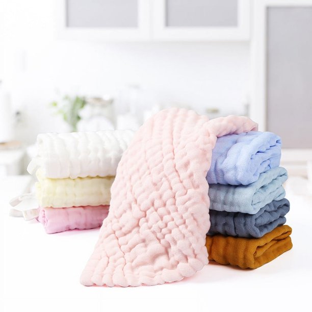 Toalla cuadrada de gasa de lavado sin hueso de color caramelo, toalla de saliva para bebé, toalla facial para niños con hebilla para colgar, 30 x 30 cm