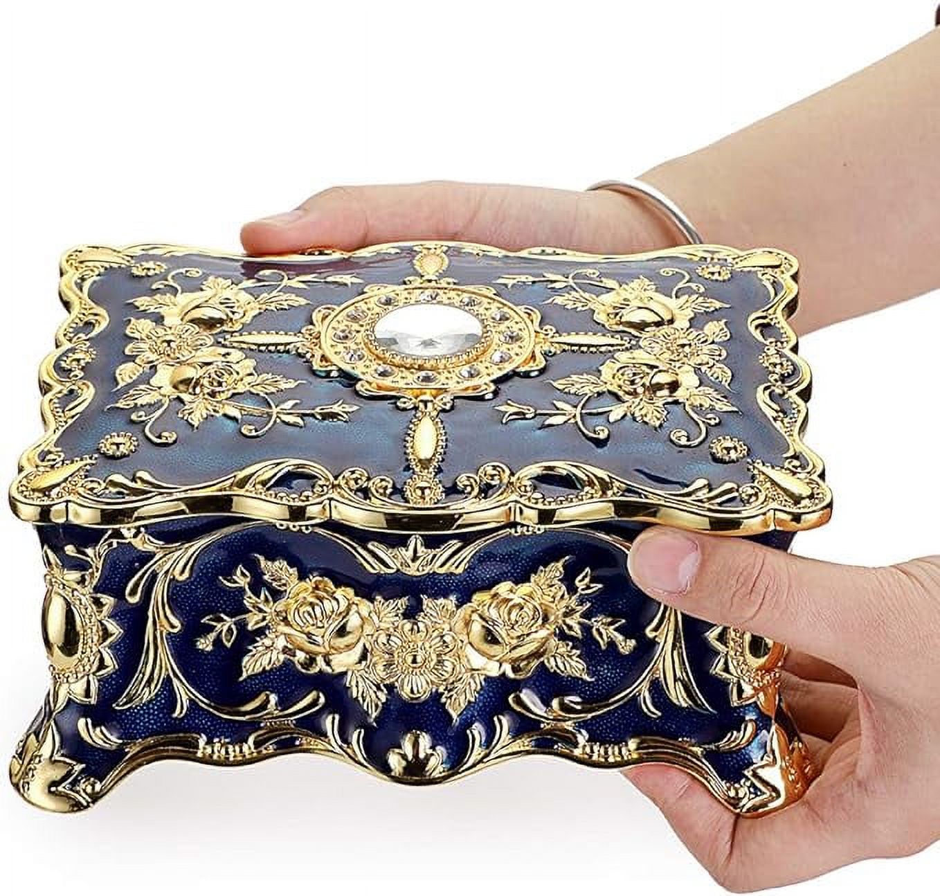 Jewelry Organizer, Jewelry Box, Red Zinc Alloy + Rhinestone Vintage Flower Rectangular Jewelry Box with Exquisite Velvet Lined and Partition Design to Keep Jewelry From Dust and Scratches, Red