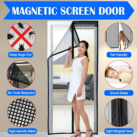 Self Seal Magnetic Screen Door Mosquito Fly Bug Mesh Net Window Protector Fits Doors 36x82 Inch