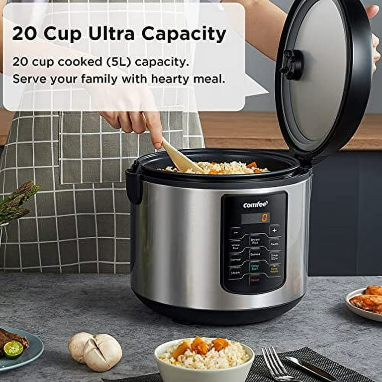 COMFEE' Rice Cooker, 8-in-1 Stainless Steel Multi Cooker, Slow Cooker,  Steamer, Saute, and Warmer, 5.2 QT, 20 Cups Cooked, Brown Rice, Quinoa and  Oatmeal, 8 One-Touch Programs 