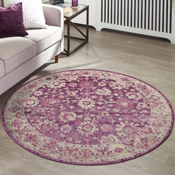 Unique Loom Penrose Collection Area Rug - Krystle (3' 3" Round Purple/Ivory)