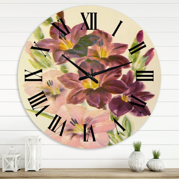 Designart 'Retro Light And Dark Pink Gladiolus' Traditional Wall Clock