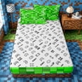 thumbnail image 4 of Meiyoeat Bright Green Pixelated Miners Zipper Full Size Comforter Sets with Fitted Sheet and 2 Pillowcases, Simple Square Tile Print Zipper Bedding Set,4pcs, 4 of 6