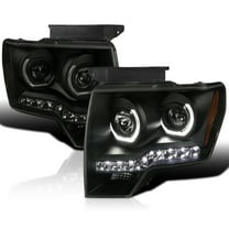 Spec-D Tuning Black Smoke LED Dual U-Halo Rims Projector Headlights Lamps Compatible with 2009-2014 Ford F150, Left   Right Pair Headlamps Assembly