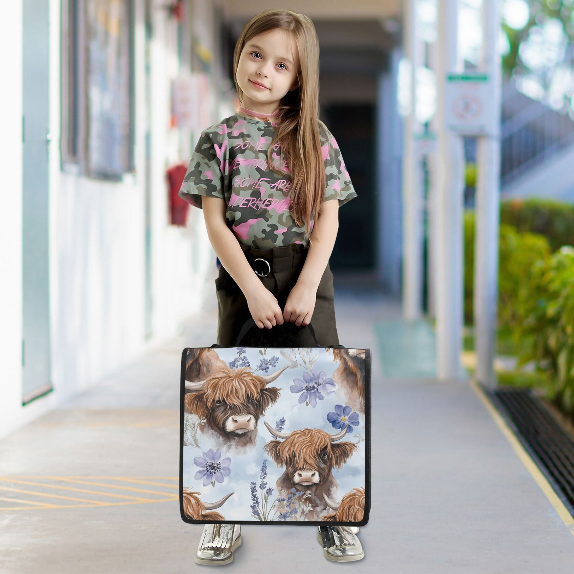 ALAZA Zipper Binder Highland Cattle Flower-w6 3 Ring Trapper Keeper File Folder Organizer Bag