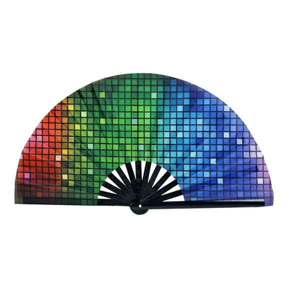 Large Folding Hand Fan for Raves & Festivals - Rainbow Holographic Clack Fan, Portable Foldable Dance Fan for EDM, Burlesque & Accessories