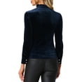 thumbnail image 3 of INSPIRE CHIC Women's Gochic Ruffled Stand Collar Cutout Long Sleeve Velvet Blouse L Dark Blue, 3 of 6