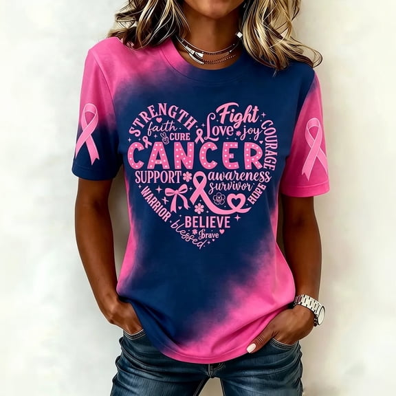 Domuza Women's Breast Cancer Awareness Shirts Pink Ribbon Graphic Cancer Survivor Short Sleeve Crew Neck T Shirts ,in October We Wear Pink Top XL