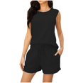 thumbnail image 2 of Htigea Women's 2 Piece Lounge Sets Summer Matching Outfits Short Sleeve Top and Shorts Loungewear Fall Savings Black,XXL, 2 of 5