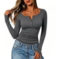 thumbnail image 3 of cocolona Fall Womens Long Sleeve Ribbed Knit Tops Slim Fit Basic Buton T-shirts Trendy Casual Outfits Tees, 3 of 5