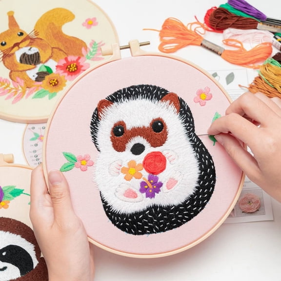 Laffact Diy Animal Embroidery Pendant Craft Projects Kit for Beginner,3 Counts