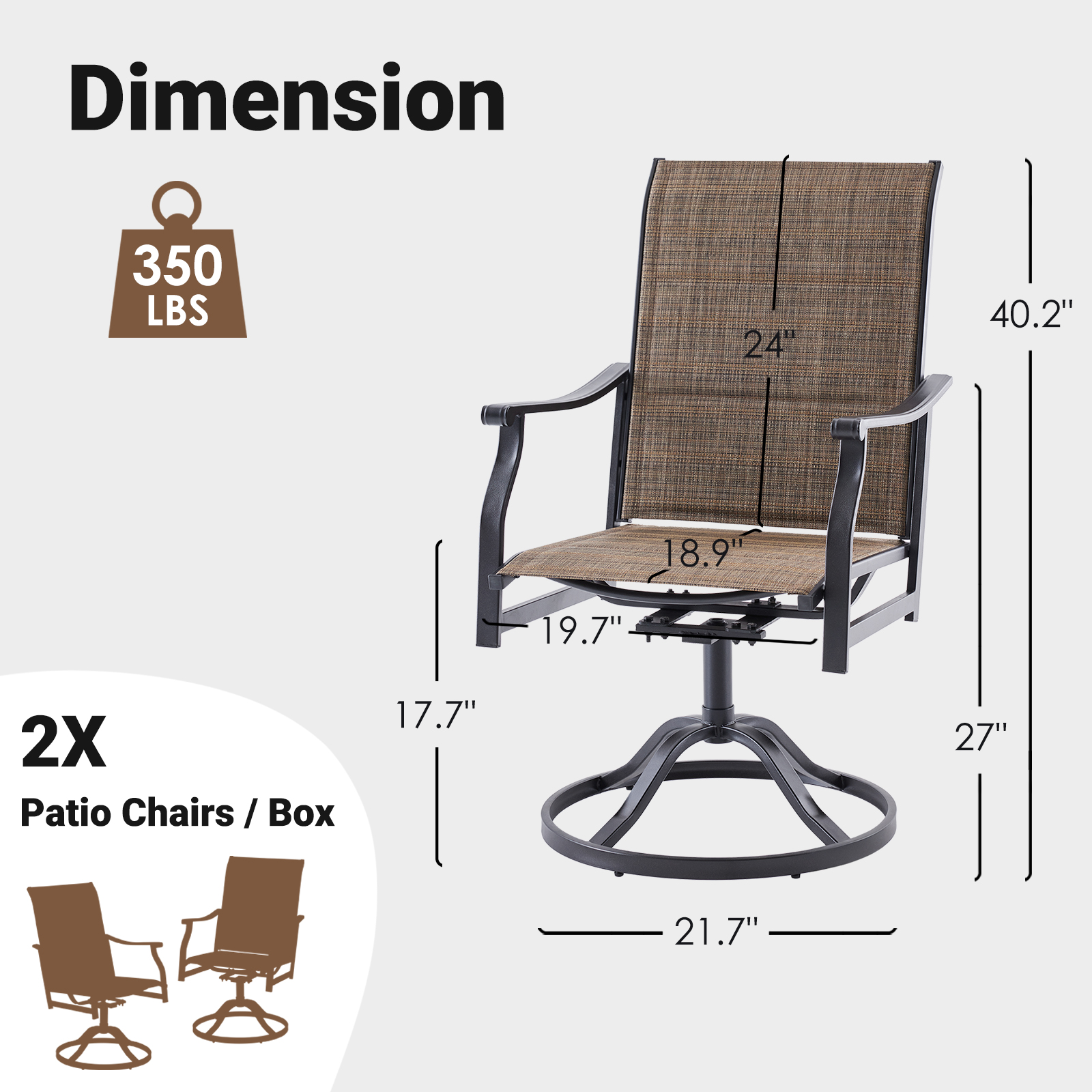 STARY Outdoor Dining Chairs Set of 2, 360°Swivel Patio Dining Chair with Textilene Fabric, Outdoor Metal Armchair All Weather Resistant, Ergonomic Comfort, Perfect for Patio, Backyard, Balcony