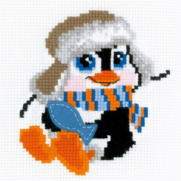 Penguin Counted Cross Stitch Kit, 6" x 6" 10 Count
