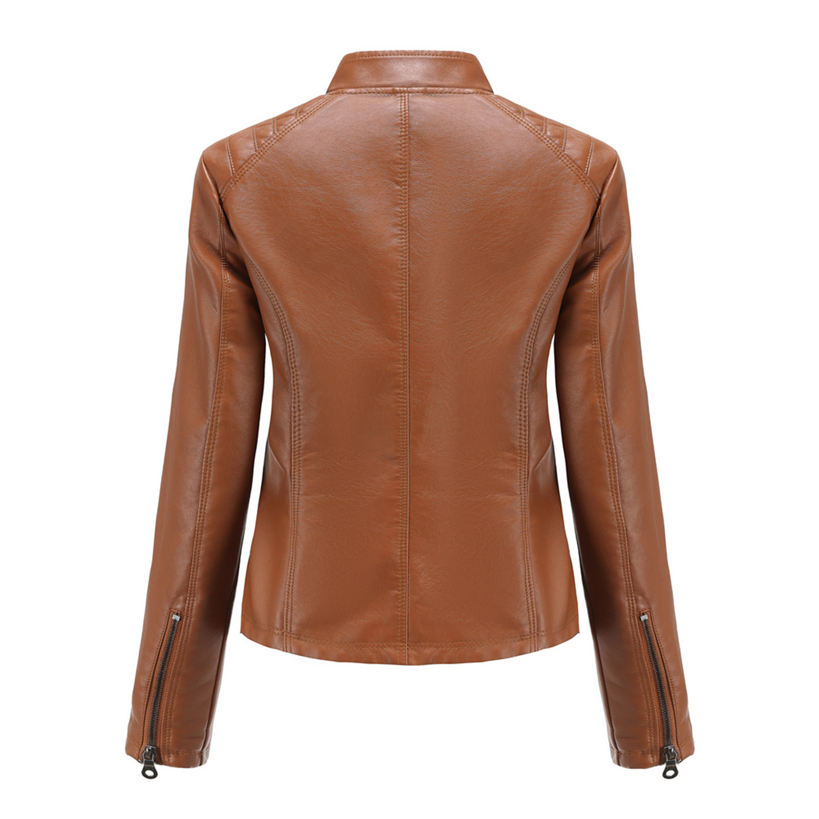 Women Bomber Motorcycle Jacket Long Sleeve Stand Collar Slim Fit Outerwear Coat Note Please Buy One Or Two Sizes Larger - image 3 of 6