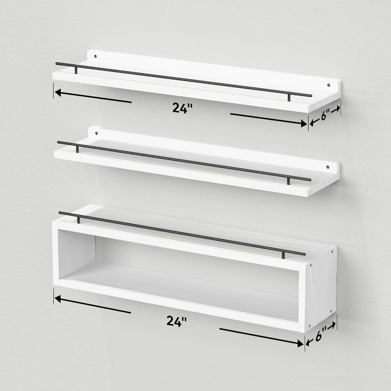 Floating Shelves for Wall 24 inch with Cube Shelf, Wall Shelves with Metal Rail for Bathroom Decor, Bathroom Organizers and Storage, Over Toilet Shelves, Toilet Paper-White