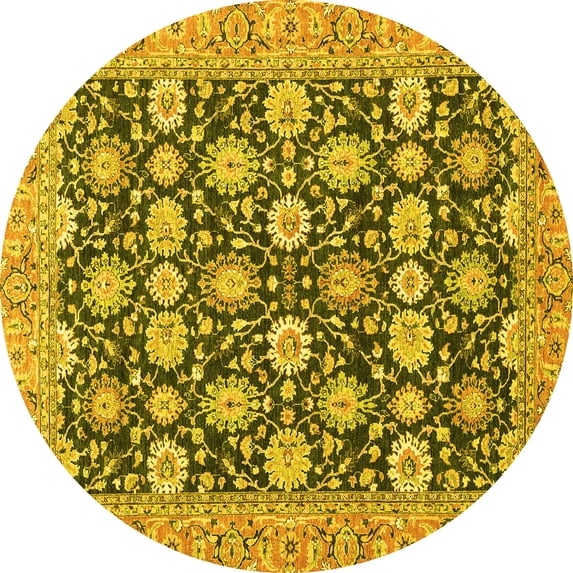 Ahgly Company Machine Washable Indoor Round Abstract Yellow Modern Area Rugs, 8' Round