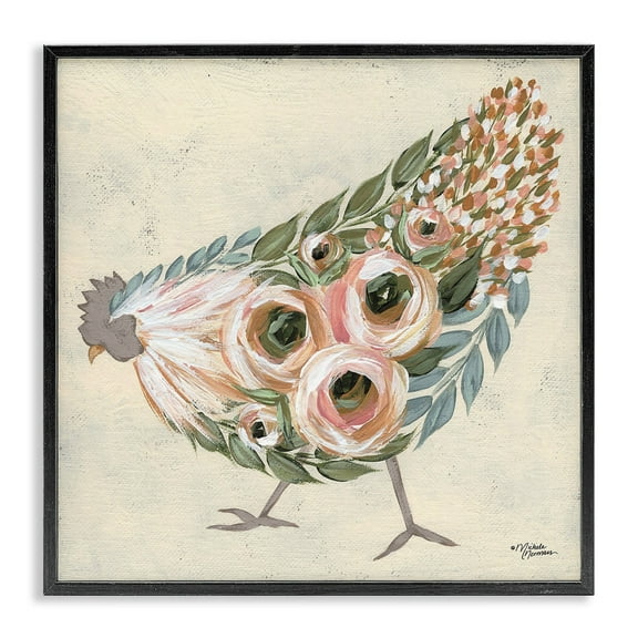 Industries Farm Chicken Pink Floral Body 12 in x 12 in Framed Painting Art Prints, by Stupell Home Décor