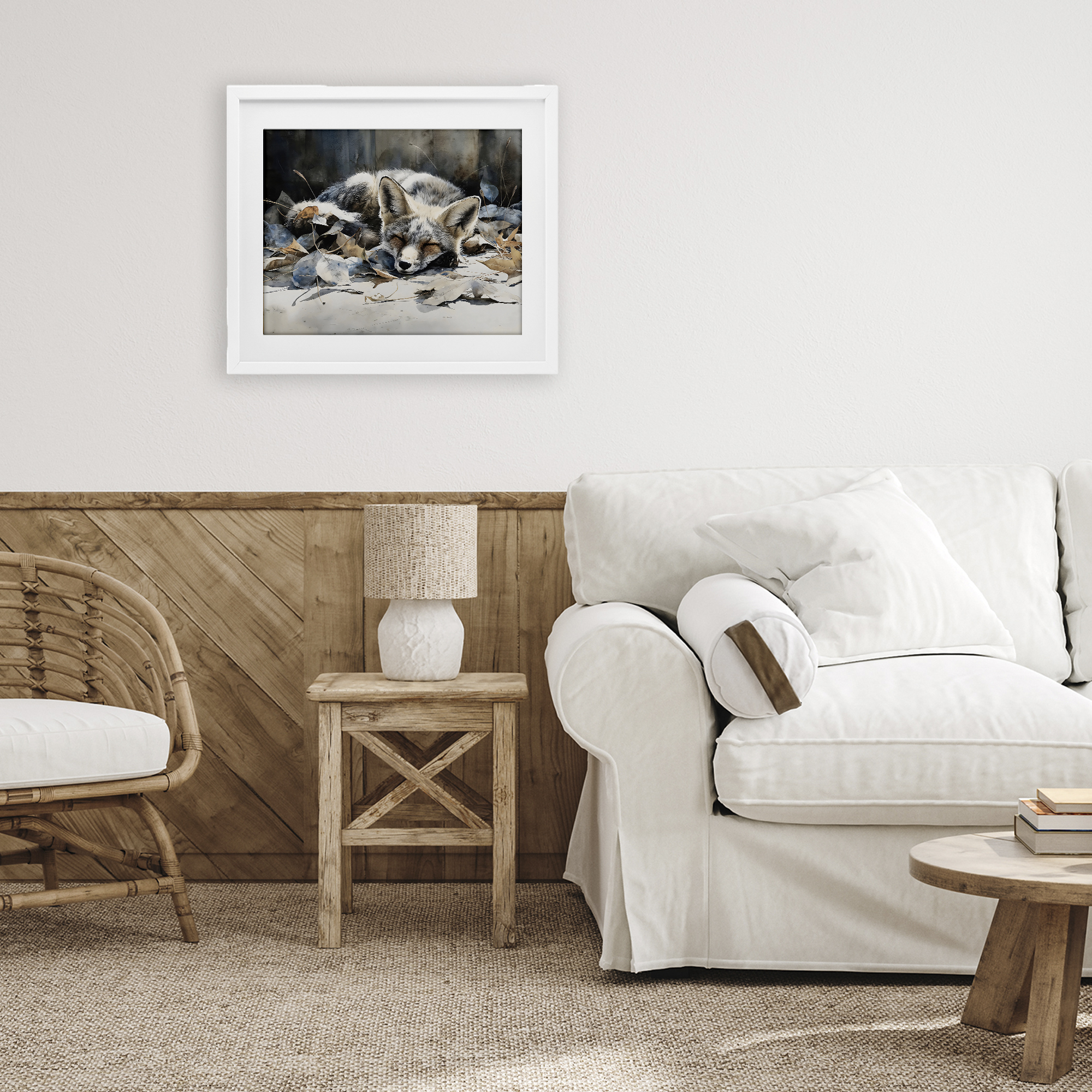 Stupell Industries Blue Fox Resting Among Leaves White Framed Print Under Glass, design by Franklyn Gregory