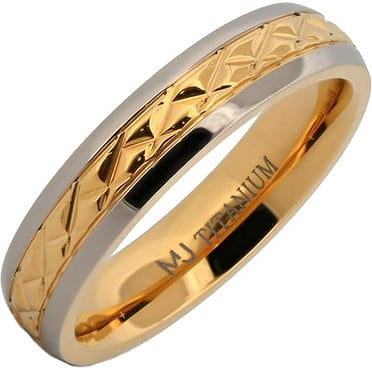 Titanium Wedding Band plated in 18k Gold with unique faceted design Comfort fit 5mm Size 9.5