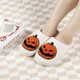 thumbnail image 3 of Halloween Pumpkin Slippers for Women Men Spooky Slides Soft Plush House Slippers Indoor Outdoor Shoes, 3 of 7