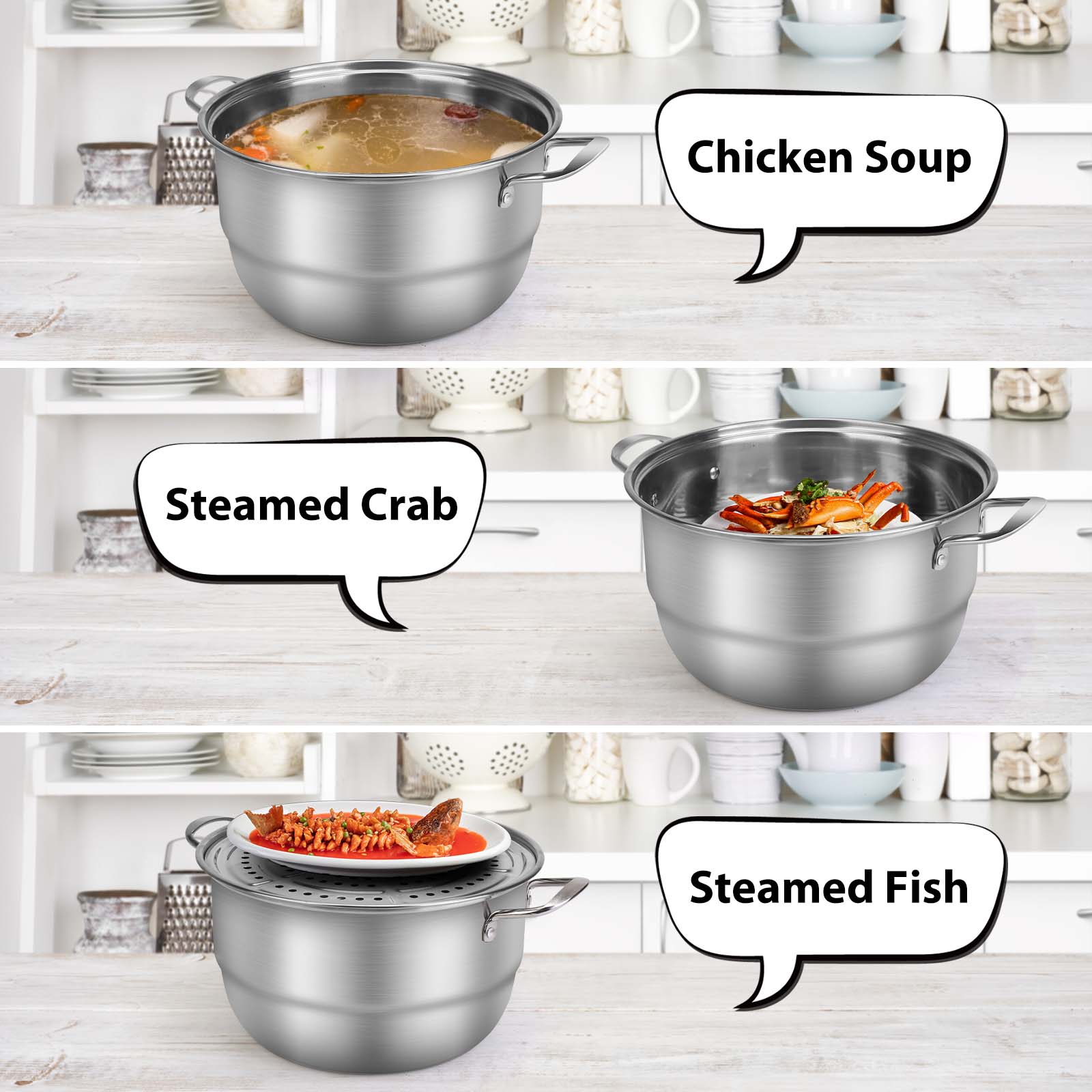 SSAWcasa Steamer Pot for Cooking 11 inch, 2 Tier Multipurpose Steaming Pot with Lid - Vegetable, Dumpling, Stock, Sauce (6Qt)