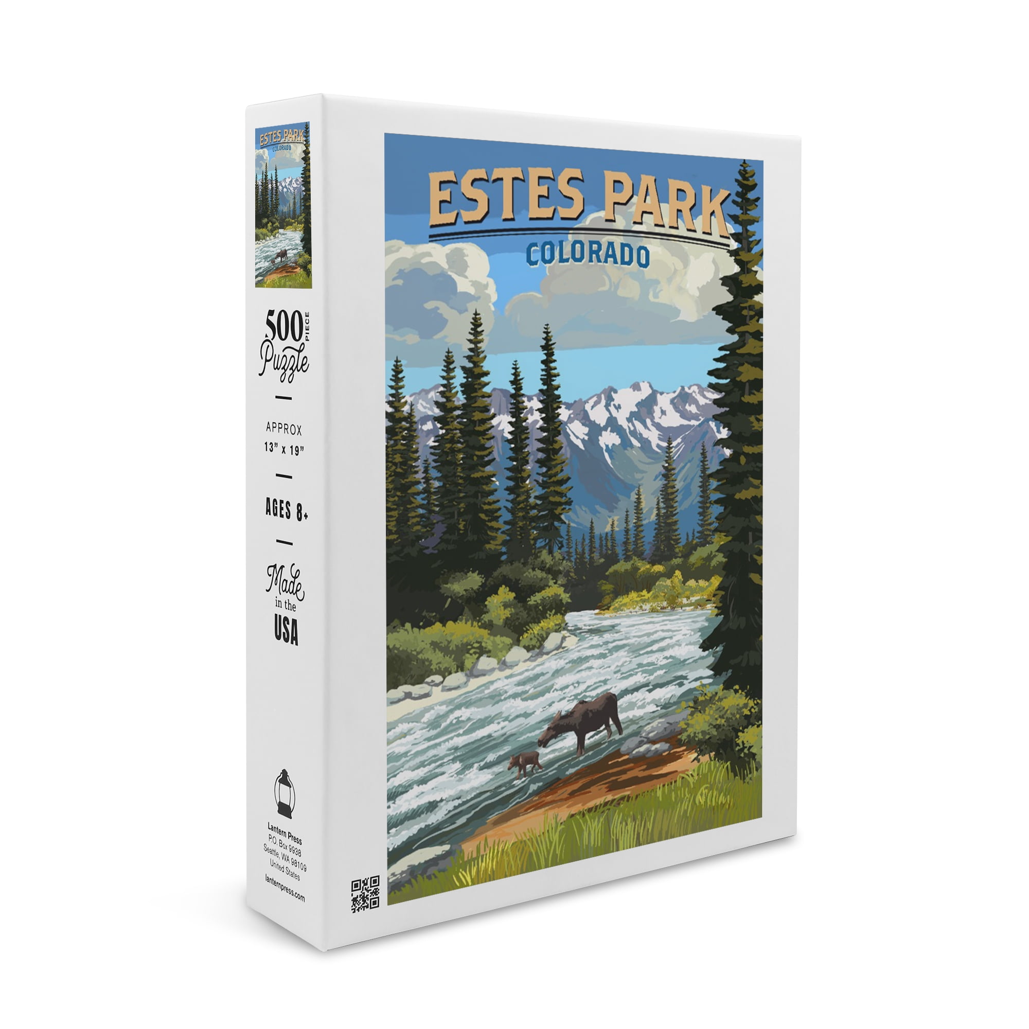 Estes Park, Colorado, Moose and River Rapids (19x27 inches, Premium 500