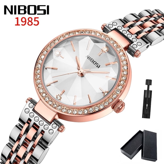 NIBOSI Women Fashion Watch Diamond Analog Quartz Female Watch for Women Luxury Dress Ladies Stainless Steel Luminous Waterproof Wrist Watches