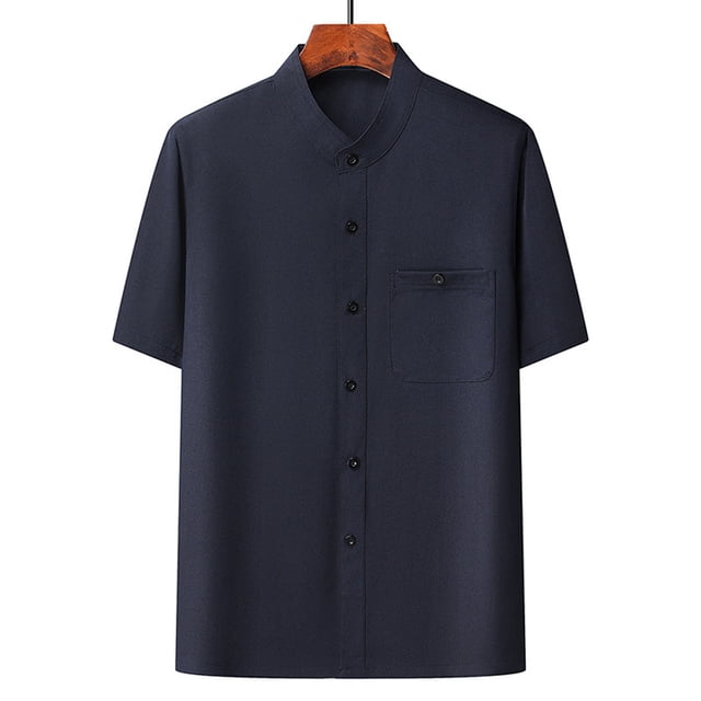 pstuiky Camisa de manga corta para hombre, Camisa informal de manga corta, cuello alto, lisa y cómoda para hombre camisas casuales para hombre xxl