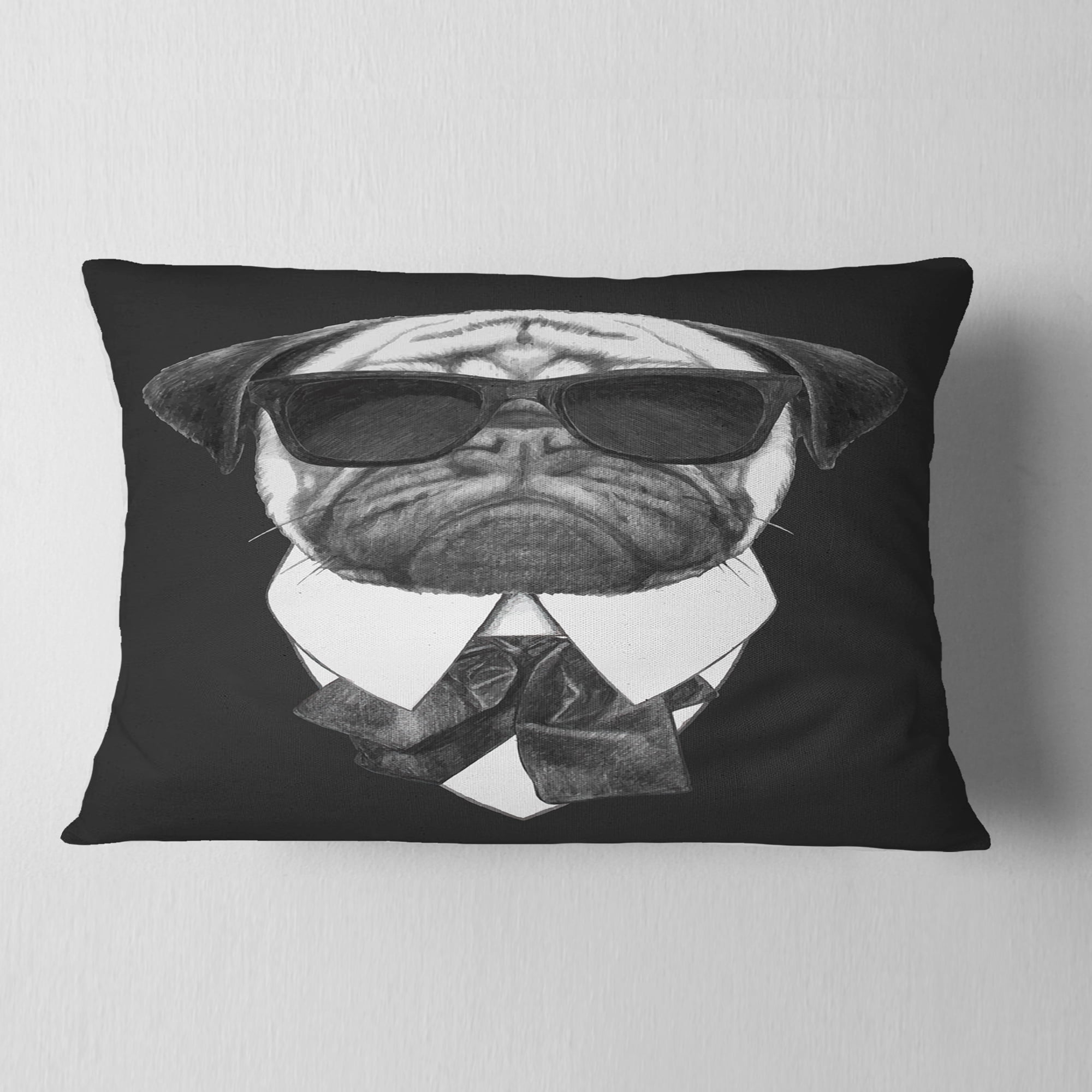 Designart Funny Dog with Black Glasses - Animal Throw Pillow - 12x20