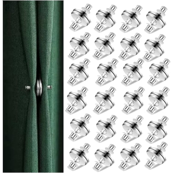 CEYAZYE 24Pairs Curtain Magnetic Closure, Silver Magnets Clips Prevent Light Leaking, Strong Magnet Buckle, Curtain Weights for Shower Home Bedroom Office Bathroom Curtains(0.8 x 0.6in)