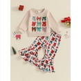 thumbnail image 3 of Elippeo Toddler Girl Christmas Outfits Bow Print Crew Neck Long Sleeve Sweatshirt with Flare Pants Set 6 12 18 24 Months 3 4 Years, 3 of 9