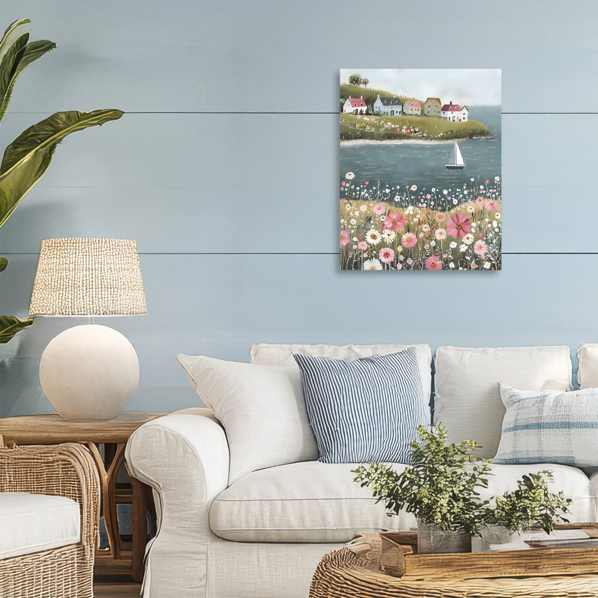 Stupell Industries Pink Meadow & Sailboats Canvas Wall Art, design by Riley B