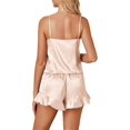 thumbnail image 4 of Ensemble de Pyjamas en Satin 3 Pcs pour Femmes Haut Cami et Shorts Ensemble de Pyjamas avec Robe, Champagne Uni, 4 of 5