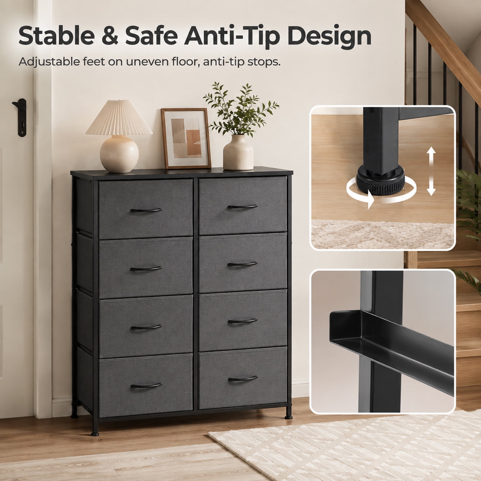 Alvantor Dresser for Bedroom, Chest of 8 Drawers, Steel, MDF, Wooden Top for Kid Room, Closet, Entryway, Nursery