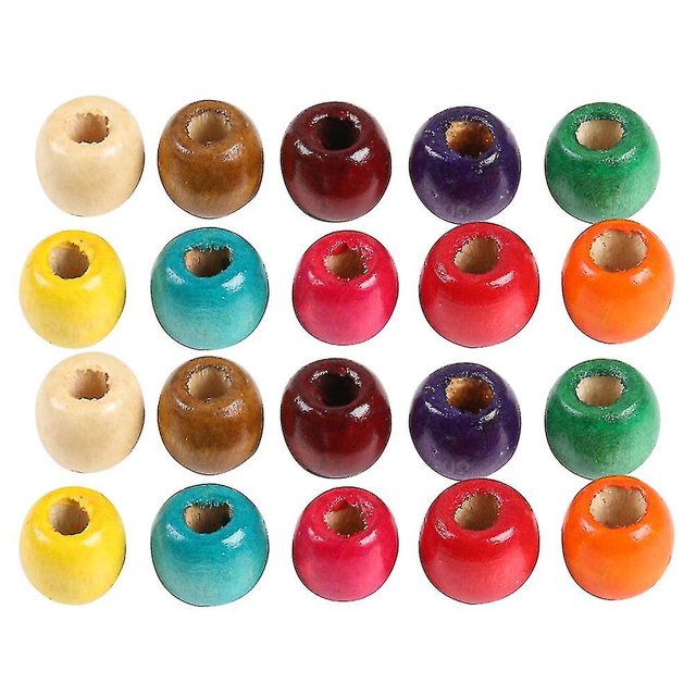 300 Uds. De cuentas redondas de madera para manualidades, cuentas con agujeros grandes, accesorio de joyería creativo para hacer manualidades (colores mezclados)