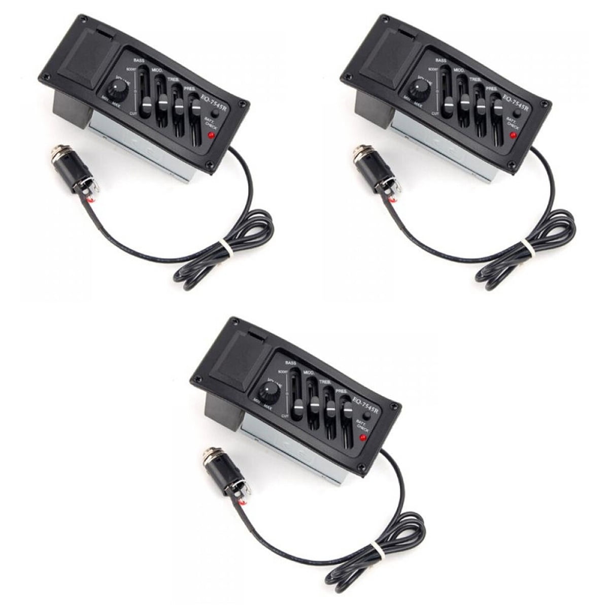 Masteelf 3pcs EQ-7545R 4 Bands Acoustic Guitar Piezo Pickup Preamp Amplifier Equalizer Tuner (Black)