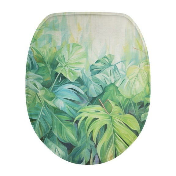 ZIATUBLE Palm Leaves Toilet Lid Seat Cover for Bathroom Easy to Install Toilet Lid Covers for Bathroom Decoraction Elastic Protective Cover Fits Most Toilet Lids