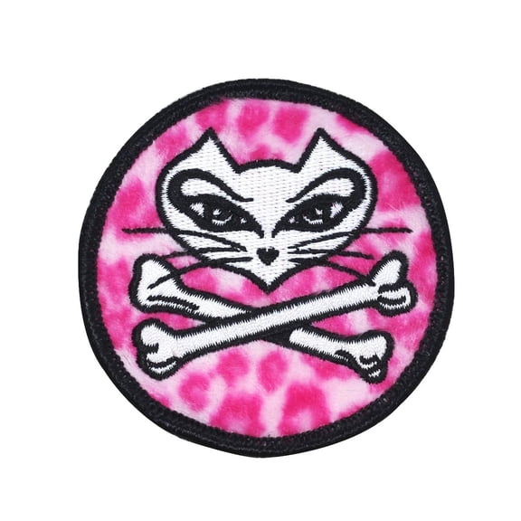Artist Berg Fuzzy Cat Crossbones Patch Feline Badge Embroidered Iron On Applique