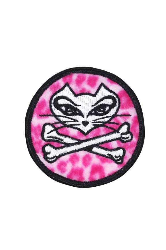 Artist Berg Fuzzy Cat Crossbones Patch Feline Badge Embroidered Iron On Applique