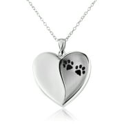 Sterling Silver Heart Shape Paw Prints Remembrance / Keepsake Fashion Locket Pendant with Chain for Women, 24mm â€“ Timeless and Elegant