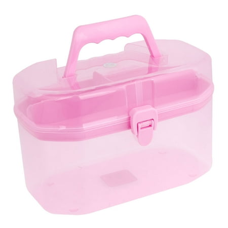 Unique BargainsClear Pink Plastic Multi Purpose Case 4 Components Makeup Storage Handle