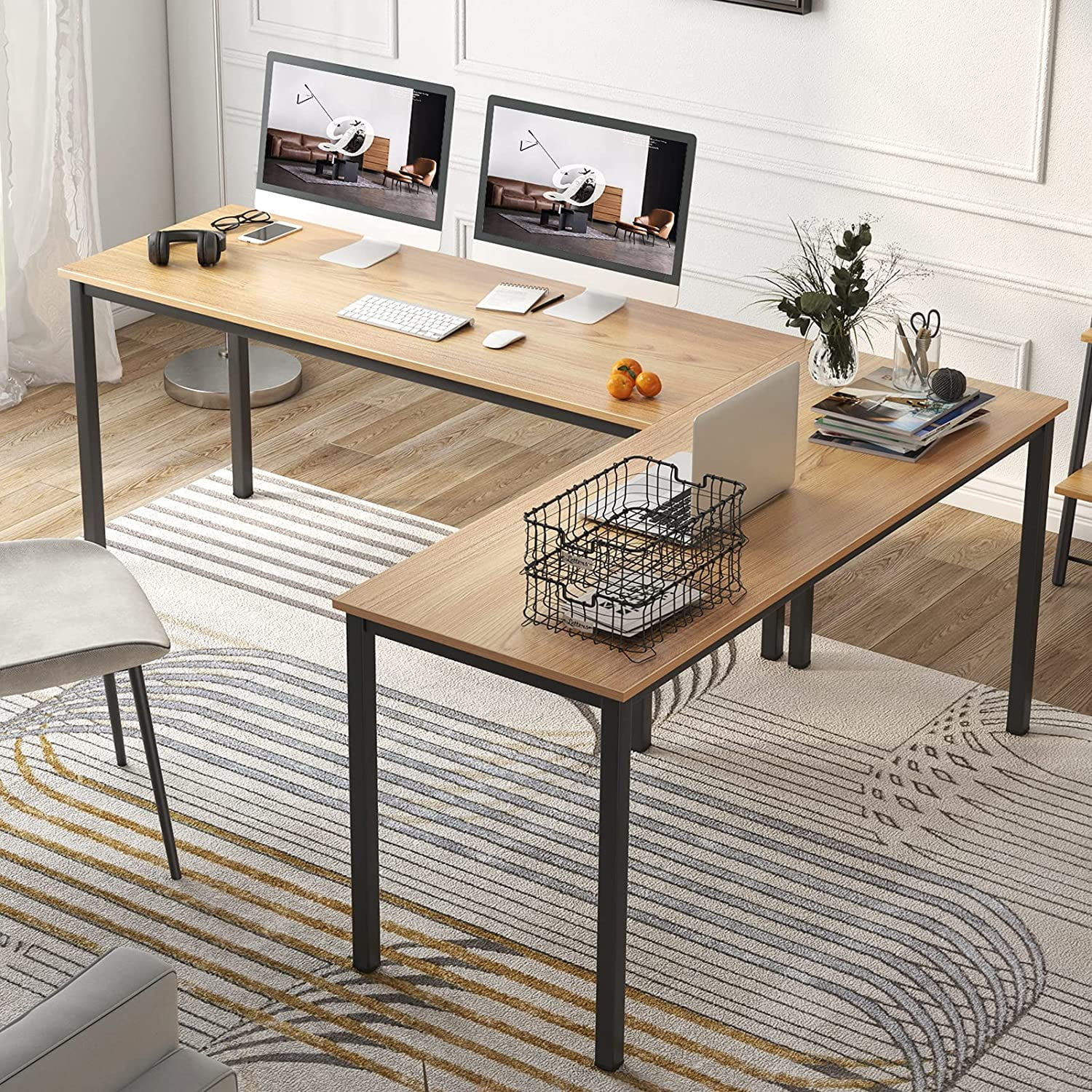 SogesPower Wood Office Desk Large Computer Desk with BIFMA Certification, Sturdy Office Writing Desk Home Office Desk Workstation Table, 63" Teak Black