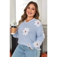 thumbnail image 3 of Plus Size Floral Scallop V-Neck Sweater, 3 of 11